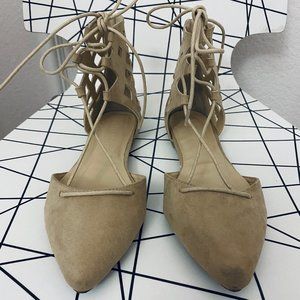 🌸 Faux Suede Pointy d'Orsay Lace Up Cut Out Flat